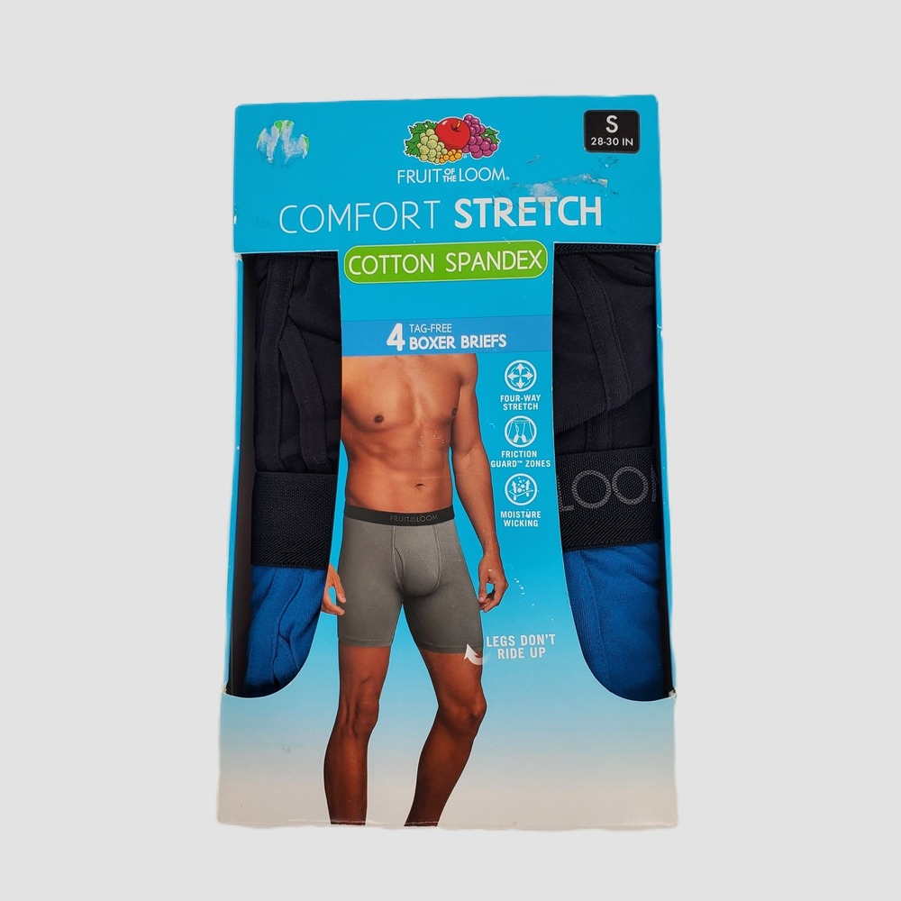 Fruit of the Loom Mens Small 4PK Comfort Stretch Cotton Spandex Boxer Briefs New